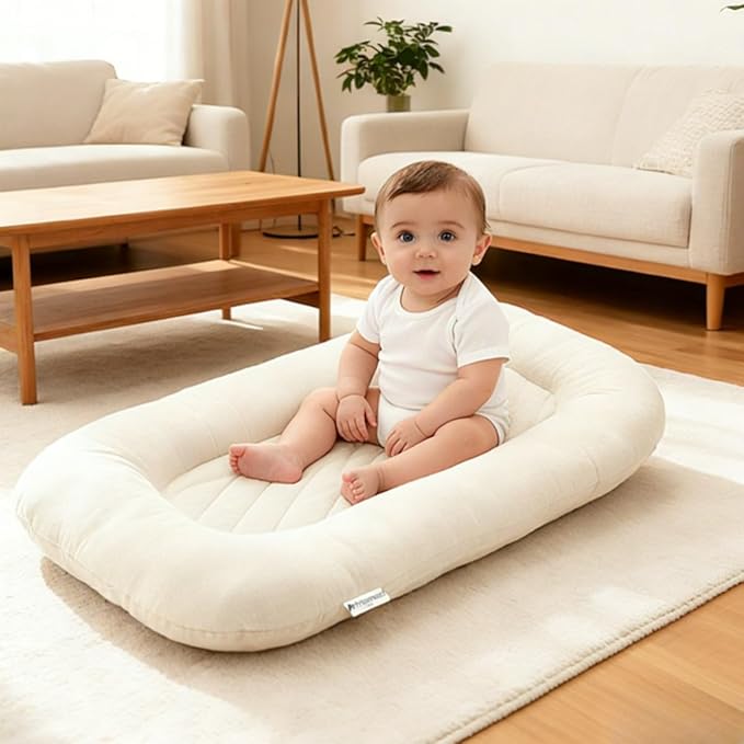 Oversize Baby Lounger for Newborn - 0-12 Months Infant Lounger Breathable Cotton Baby Nest Lounger Playtime Mat for Infant Essentials Baby Shower Gifts (Gray)