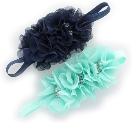 My Lello Flower Headbands Baby - Girls - Toddler Fabric Beaded Stretchy Elastic Pair