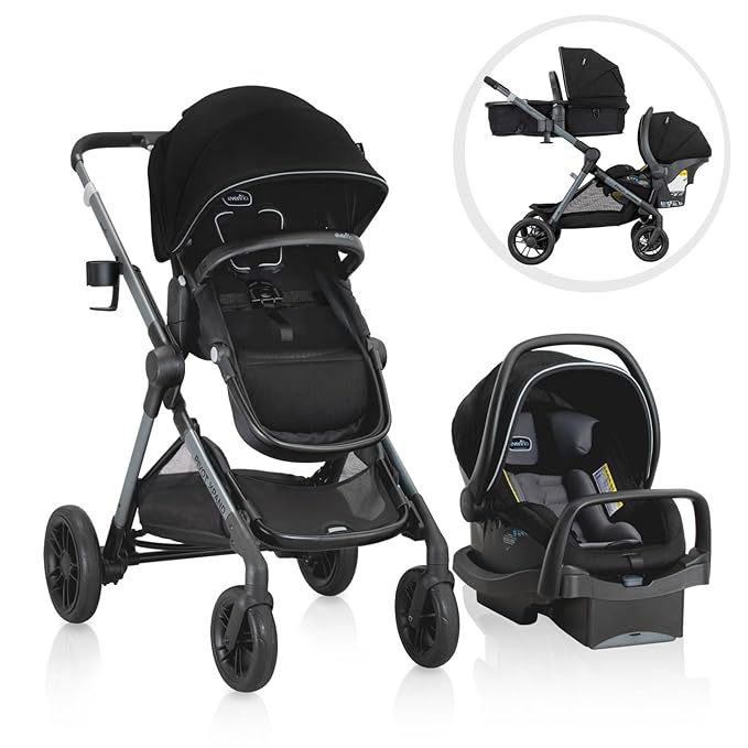 Evenflo Pivot Xpand Modular Travel System with LiteMax Infant Car Seat with Anti-Rebound Bar (Ayrshire Black) & Pivot Xpand Second Seat (Ayrshire Black)