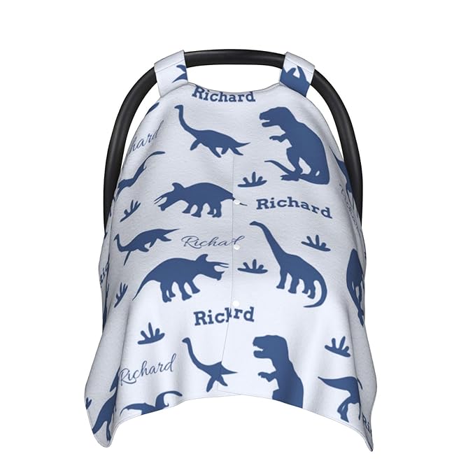 Personalized Baby Car Seat Canopy for Babies with Name, Custom Dinosaur Stroller Car Seat Covers for Boys, Nursing Carseat Cover for Breastfeeding, Car Seat Canopies for Infant Newborn