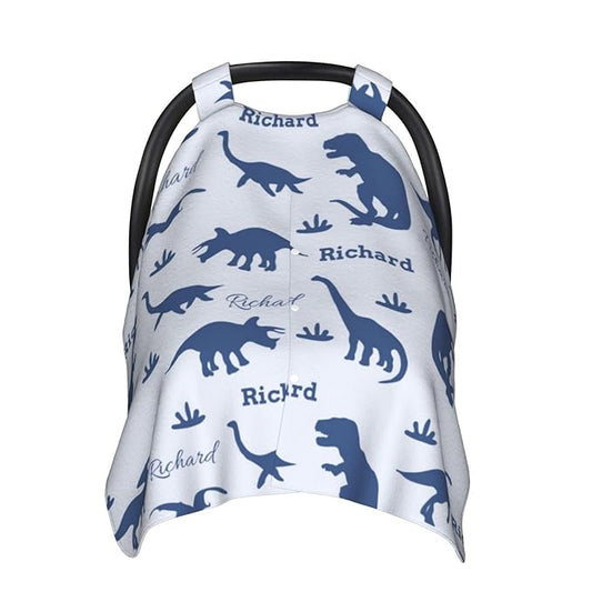 Personalized Baby Car Seat Canopy for Babies with Name, Custom Dinosaur Stroller Car Seat Covers for Boys, Nursing Carseat Cover for Breastfeeding, Car Seat Canopies for Infant Newborn