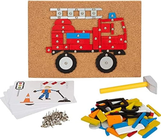 Small Foot 12360 Wooden Vehicles with Cork Board and Hammer for Children from 3 Years, 12360 Toy, Multi-Colour