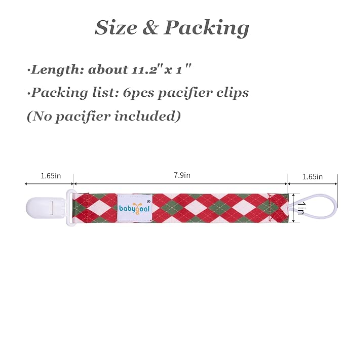 babygoal Christmas Pacifier Clips, 6 Pack Binky Paci Holder and Leash Fits for Most Pacifier, Binkies and Xmas Gift