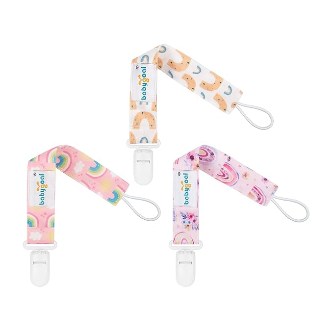 babygoal Rainbow Pacifier Clips, 6 Pack Binky Paci Holder Leashes Fits for Most Baby Pacifiers and Binkies