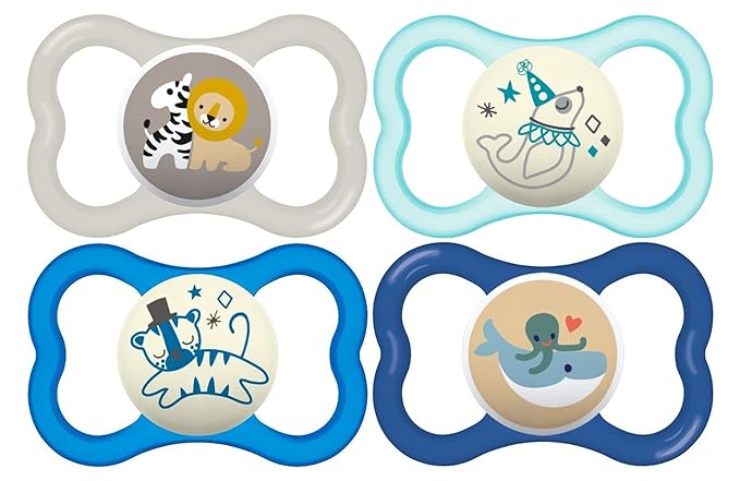 MAM Air Day & Night Baby Pacifier, for Sensitive Skin, Glows in The Dark & Supreme Night Pacifiers (2 Pack, 1 Sterilizing Pacifier Case)
