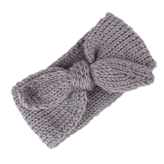 Turban Headband Baby Girl - Warm Rabbit Knot Hair Band Wrap Newborn Toddler Children 2Pcs (Beige+Gray, One Size)