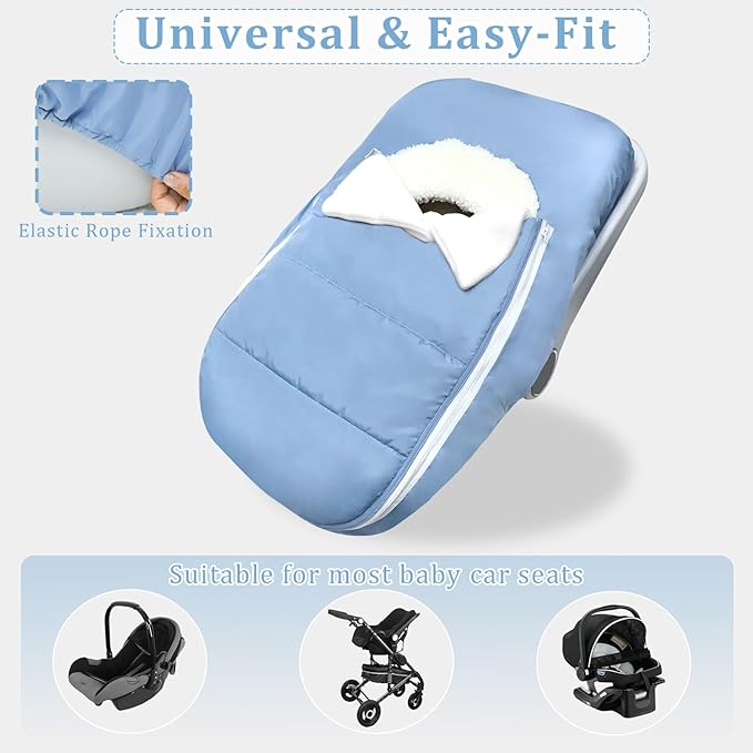 Car Seat Cover Baby Winter, Waterproof Carseat Covers Newborn Boy, Windproof Infant Car Seat Cover Warm & Breathable Use Universal Blue