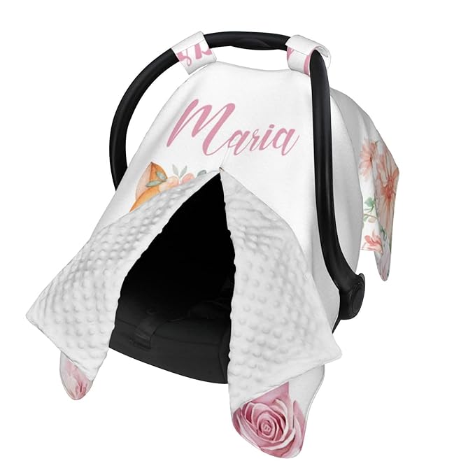 Fox Personalized Baby Car Seat Canopy – Custom Name Opening Minky Nursing Cover, Infant Carseat & Stroller Cover for Newborn Girls Baby Gift