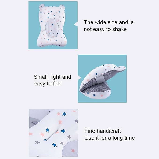 Baby Bath Cushion Pad Floating Foldable Adjustable Infant Bath Supporter Newborn Nonslip Bathtub Mat Infant Bath Supporter (Bear) Bath Cushion for Bathing Baby Bath Seats