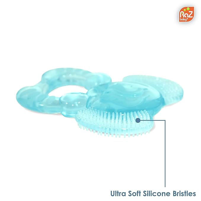 RaZbaby Elfy-Yummy Teether: Teething Relief Toy - Elephant Design, Medical Grade Silicone with Ultra Soft Bristle to Soothe Teething Discomfort Perfect Teething Toy for Babies 3m+