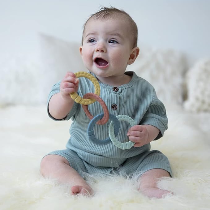 Itzy Ritzy - Itzy Lovey Including Teether, Textured Ribbons & Dangle Arms; Features Crinkle Sound & Linking Ring Set; Set of 8 Braided, Rainbow-Colored Versatile Linking Rings