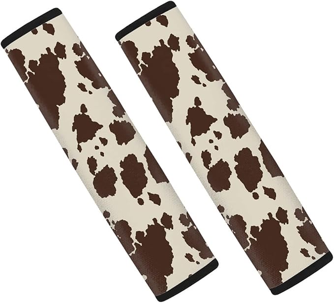 Biyejit Brown Cow Print Universal Car Seat Belt Pads Cover, Safety Seat Belt Comfortable Shoulder Pads for Adults and Children 2 Packs