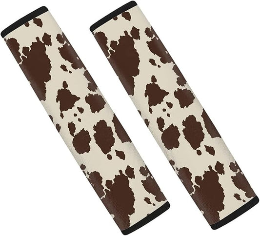 Biyejit Brown Cow Print Universal Car Seat Belt Pads Cover, Safety Seat Belt Comfortable Shoulder Pads for Adults and Children 2 Packs