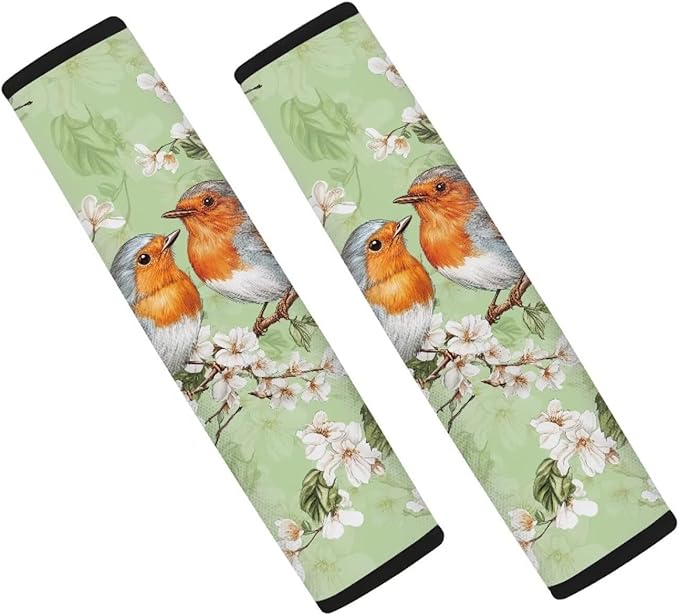 Car Seat Belt Cover Soft Car Safety Seat Belt Strap Shoulder Pad for Women Men 2 Pack Universal Size White Flower Bird
