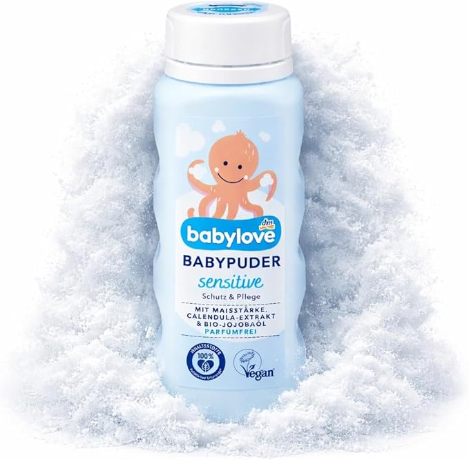 Babylove Baby Powder Sensitive with Calendula , Alcohol-Free, No Perfume, Vegan, 100g