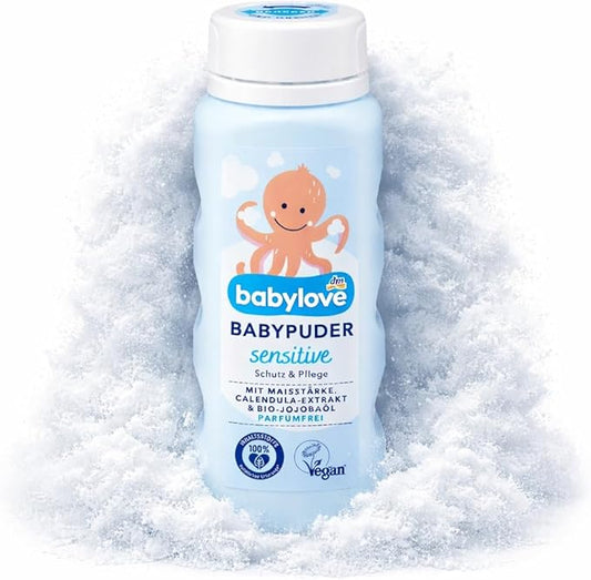 Babylove Baby Powder Sensitive with Calendula , Alcohol-Free, No Perfume, Vegan, 100g