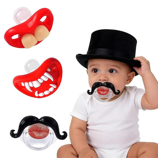3Pcs Funny Pacifiers for Babies, Newborn Pacifier 0-6-12-18 Months, Infants Teeth Pcifiers for Toddlers, Mustache Pacifier BPA Free