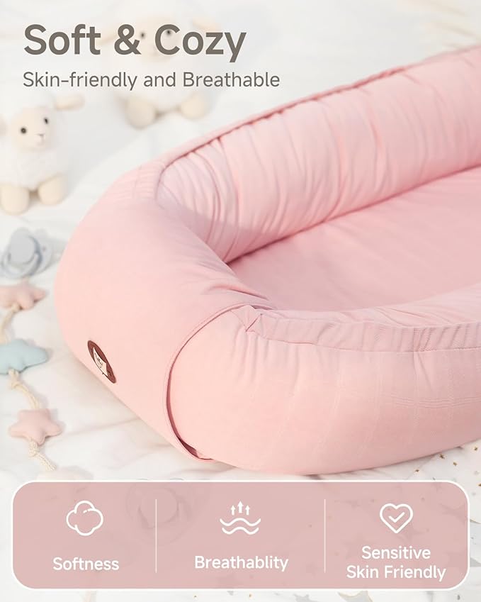 Baby Lounger, Adjustable Baby Lounger for Newborn 0-24 Months, Breathable & Soft Infant Lounger,Tummy Time Lounger for Home and Travel,Baby Girls & Boys Babies Stuff, Mother's Day Gift for Her, Pink