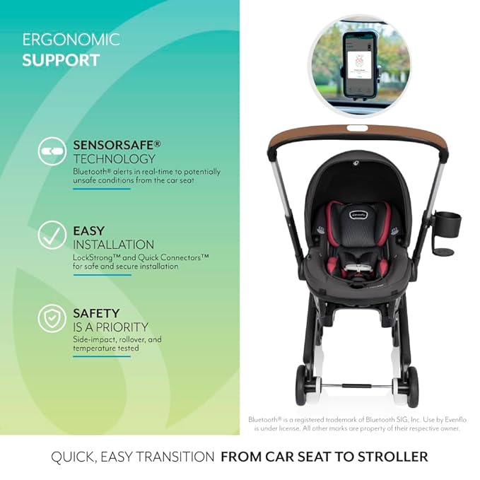 Evenflo Shyft DualRide Preemie and Infant Car Seat Stroller Combo 3-30lbs with Carryall Storage (Sylva Pink)