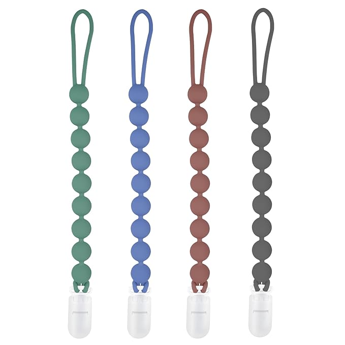 MINMUNJIU Silicone Pacifier Clip Holder, 4 Pack One Piece Soft Flexible Binky Clips Pacifier Holder Clip for Boys, Birthday Christmas