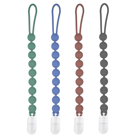MINMUNJIU Silicone Pacifier Clip Holder, 4 Pack One Piece Soft Flexible Binky Clips Pacifier Holder Clip for Boys, Birthday Christmas