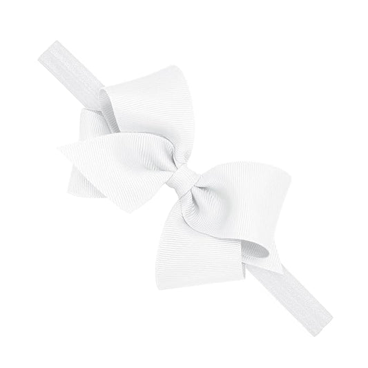 Wee Ones Girls' Classic Grosgrain Hair Bow on a Matching Baby Hair Band, For All Hair Types, Small Bow, 6-24 Months, White