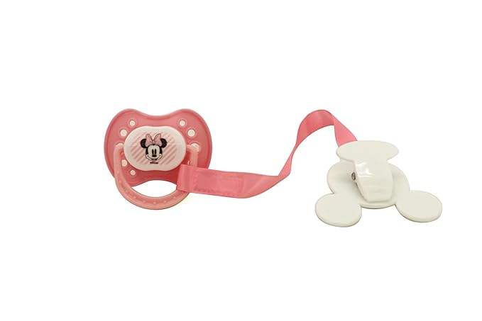 Disney Cudlie Minnie Mouse Baby Girl 4 Pack of 2 Pacifiers & 2 Clips with Sugar & Spice Print