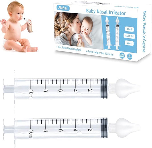 Nasal Irrigator for Baby 10ml Professional Baby Nasal Aspirator with Safe Silicone Nasal Suction Tips Portable Baby Nasal Syringe Infant Nose Cleaner 2 Pieces