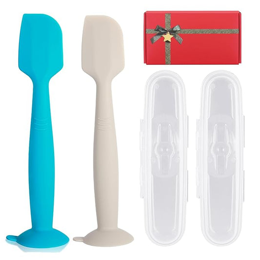 Baby Diaper Cream Spatula with Case,2 Large Diaper Spatula with 2 Case 1 Gift Box,Soft Butt Paste Spatula Baby Butt Spatula,Diaper Cream Applicator Diaper Rash Spatula Blue Beige
