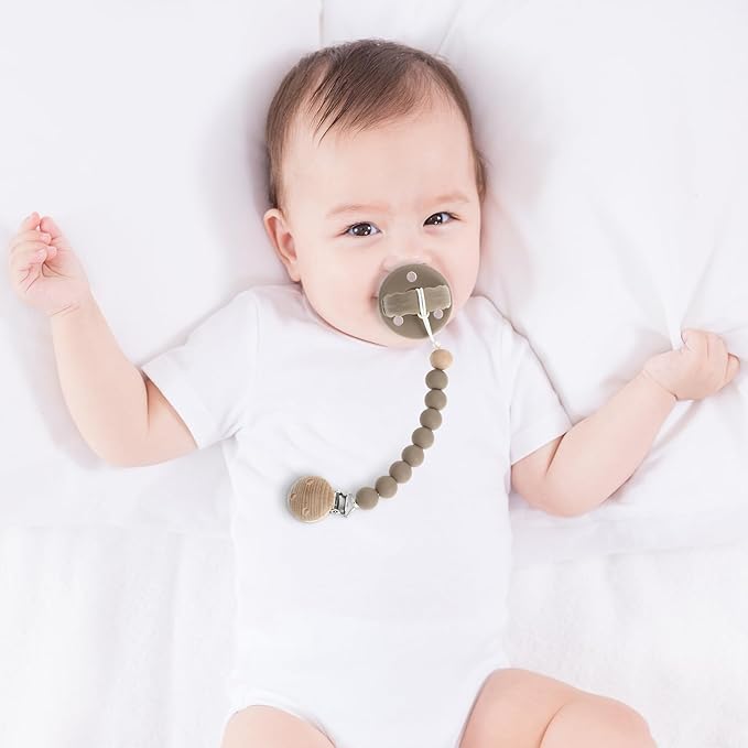 Silicone Pacifier Clips for Baby, Paci Holders Binky Clips, 2 Pack (White+Black)