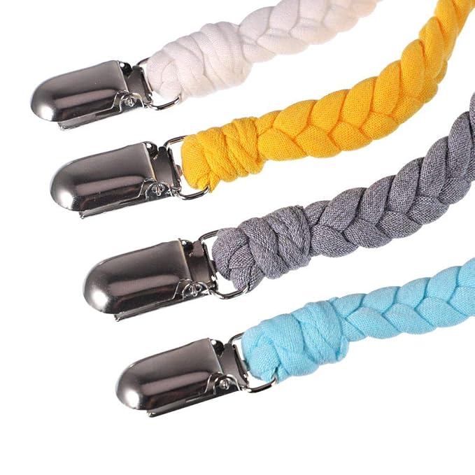 4 Pieces Pacifier Clips for Infant Boys and Girls Universal Pacifier Holder Hand-Made Braided Soothie Leash for All Pacifiers Teething Drool Bibs (Mixcolor)