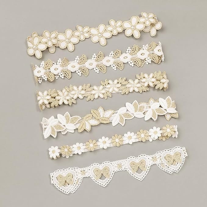 Baby Girl Gold Flower Lace Headband Toddler Elastic Floral Hair Band Newborn Infant Soft Lace Baptism Christening Hair Accessories for Birthday Party (Gold E, Standard size)