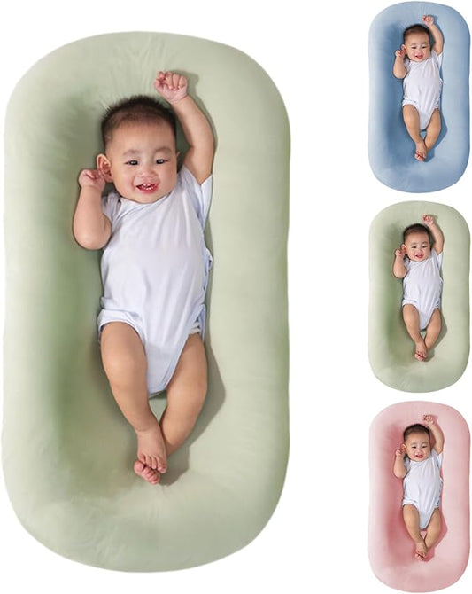 Baby Lounger for Newborn, Soft Organic Cotton Breathable Infant Lounger for Baby Play and Rest (Green)