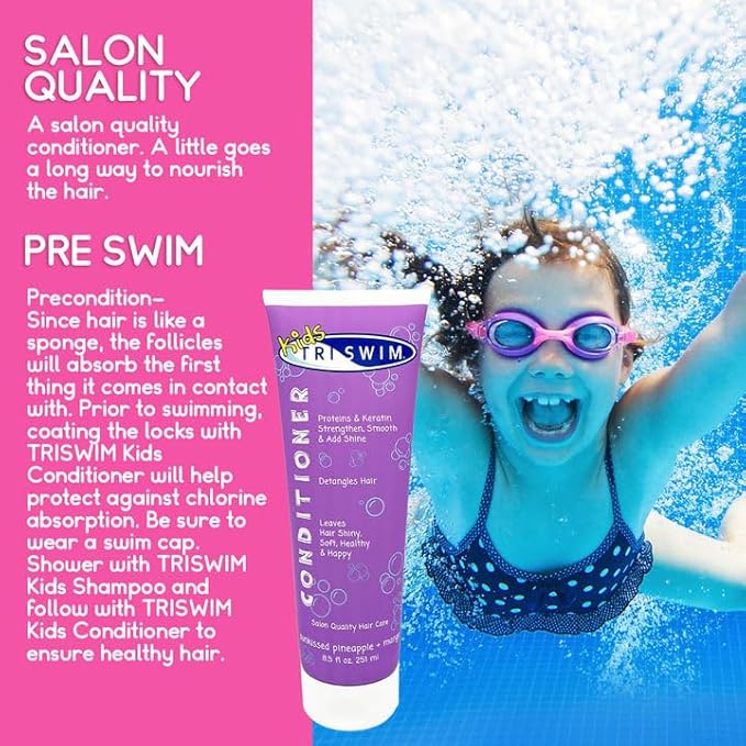 TRISWIM Kids Shampoo & Conditioner Set – 8.5oz Each | Removes Chlorine, Salt Water, Hard Water | Hydrates, Detangles, Restores | Helps Build Strong and Healthy Hair | For Everyday Use