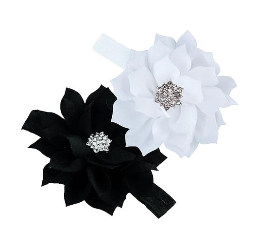 Black White Girl Baby Flower Headbands Rhinestone Flower Princess.(FD83-Black White)