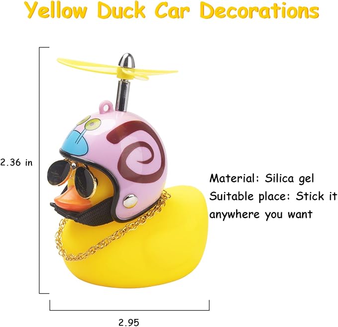 wonuu Rubber Duck Car Ornaments Cool Yellow Duck Car Dashboard Decorations Squeaky Glasses Duck with Propeller Helmet for Car ccessories Dashboard (Snail-Yellow G)