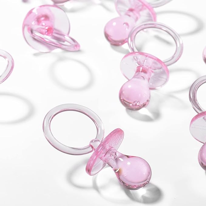 Pacifiers for Baby Shower Game, 36PCS Plastic Pacifiers for Baby Shower Decoration DIY, Large Size Baby Shower Pacifiers, Gender Reveal Party Table Scatter/Hunt Baby Shower Game Props(Pink, 2.75 in)