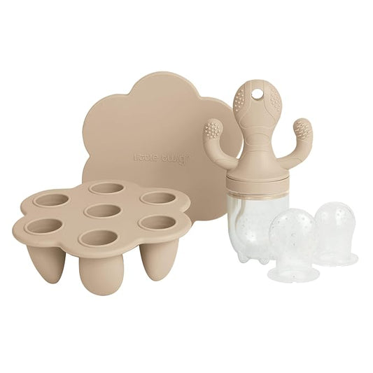 Little Twig Baby Fruit Feeder Pacifier Teether | Food Freezer Tray w/Lid | BPA Free Silicone Freezable Teether | Feeding Set for Breast Milk Ice Cubes, Food, Vegetable Fruit Purees (Ginger)