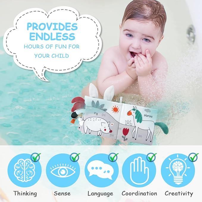 Vicloon Cloth Books, 3D Touch and Feel High Contrast Cloth Book, Baby Books Toys for Baby 0-12 Months, Soft Sensory Crinkle Books for Infants Toddler, Newborns Shower (Rabbit)