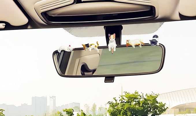 10Pcs Cute Cats Car Accessories Funny Resin Cats Dashboard Decorations & Rear View Mirror Cute PussyDecorative Ornament Interior Decors for Car Home Garden Deco