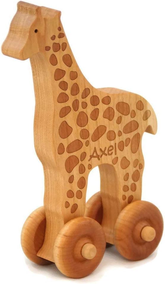 Personalized Wooden Toy Giraffe Car – Handmade Push Toy for Toddlers & Kids with Custom Name Option, Classic Gift for Birthdays and Keepsakes