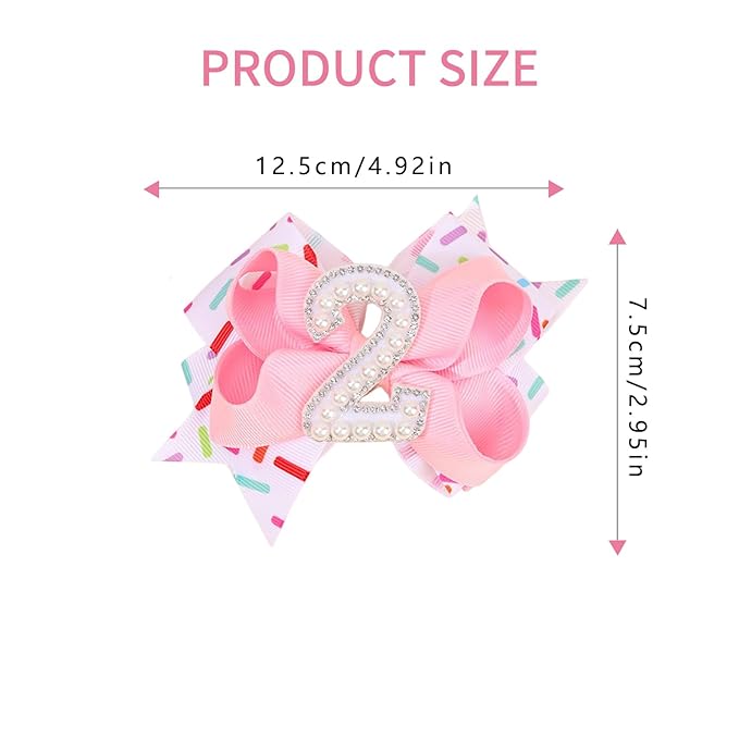 Birthday Pearl Hair Bow Clips for Baby Girls - 2Pcs Sweet Pink Hair Clips Number 2 Made of Many Small pearls for 2nd Birthday Bow Party Decorations for Girls Toddlers Hair Accessories (Pearl-2 Years)