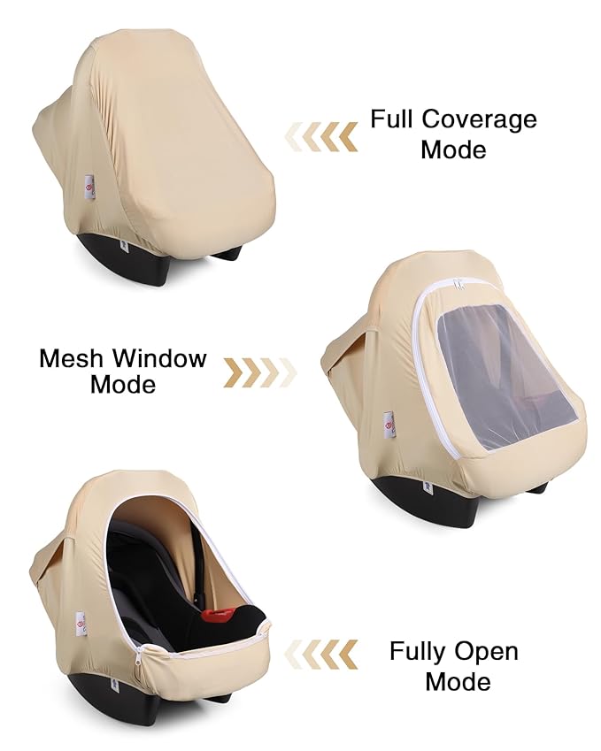 Metplus Car Seat Cover, Breathable Mesh Window Infant Carseat Canopy for Baby Boys & Girls, Summer Stroller Sunshade Net for Airflow & Privacy, Stretchy Universal Fit
