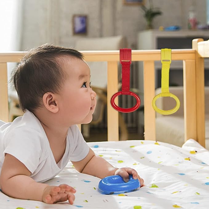 4 PCS Baby Pull Up Rings, Baby Crib Pull up Rings, Kids Walking Exercises Assistant Stand Up Rings Baby Cot Hanging Rings for Infant Baby Toddler Practice Tool