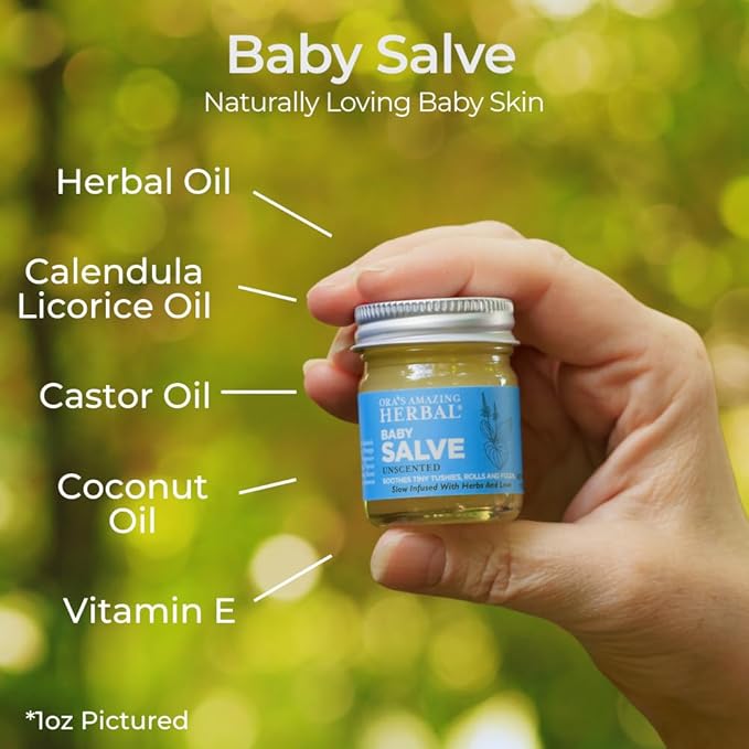Baby Salve, Diaper Balm Ointment, Drool Rash Prevention, Natural Diaper Cream, Calendula Thyme Burdock Cream, Baby Eczema Acne and Rash Treatment, 4 oz, Ora’s Amazing Herbal