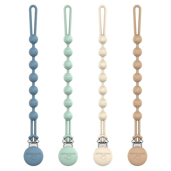 Cuddle Campus Silicone Pacifier Clip Holder with One Piece Design,Soft Flexible Binky Clips with Texture for Baby Boy and Girl Pack of 4 (6m+)