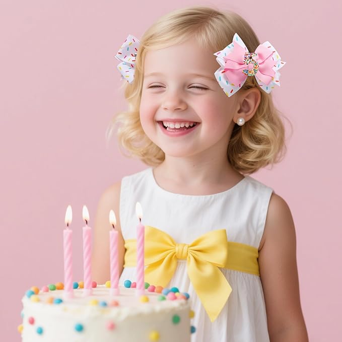 2 Pack 5th Birthday Hair Bow for Girls, Pink Hair Clip Hair Accessories for Girls 1 2 3 4 5 6 Years Birthday Confetti Ice Cream Party Supplies Decorations