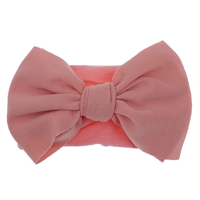 KIDOCHEESE Hairband - Soft Nylon Hairbands with Bows for Baby Girl, 5 Count (Pack of 1), Different Solid Colors, Adjustable Size, Perfect for Baby Shower, Christmas, and Other Occasions