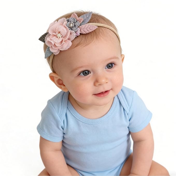 3PCS Baby Girl Flower Headbands Set Elastic Bow Hair Band Handmade Bow For Newborn Infant Toddler Pack
