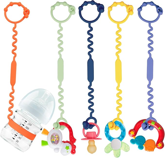 Toy Straps for Baby, Silicone Toy Straps for Stroller, Toy Safety Straps for Toy, Sippy Cup Straps, Adjustable Toy Holder for Stroller, High Chair - BPA Free (A-multi-5pk)
